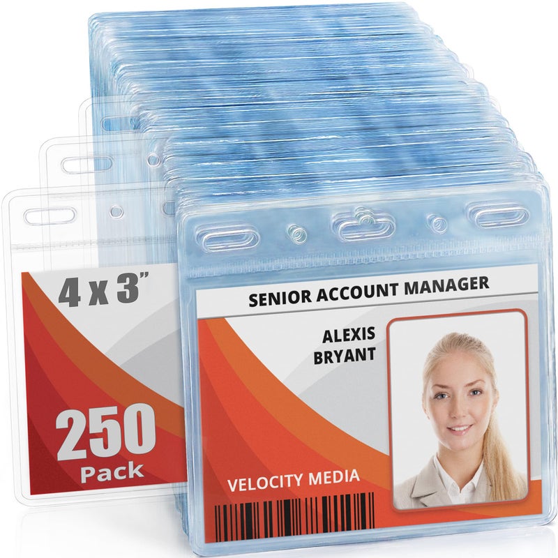 Mifflin-USA Card Protector (4x3 Inch, Clear, Bulk 250 Pack) Quick Load Horizontal No Zipper Name ID Badge Holder - Image 1